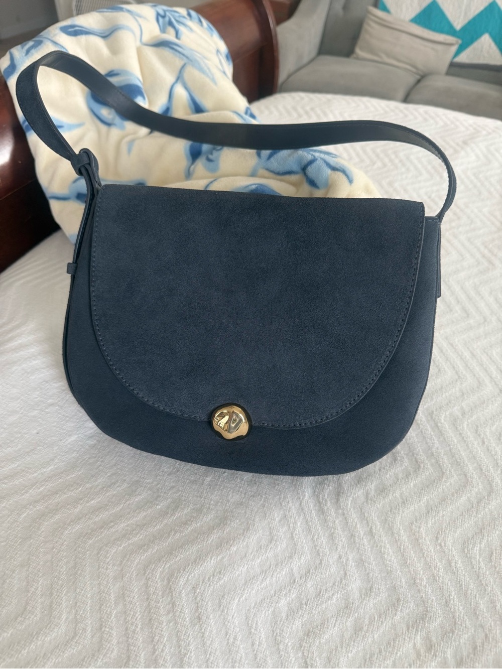 MADEWELL blue Suede Large Dakota Saddle Bag